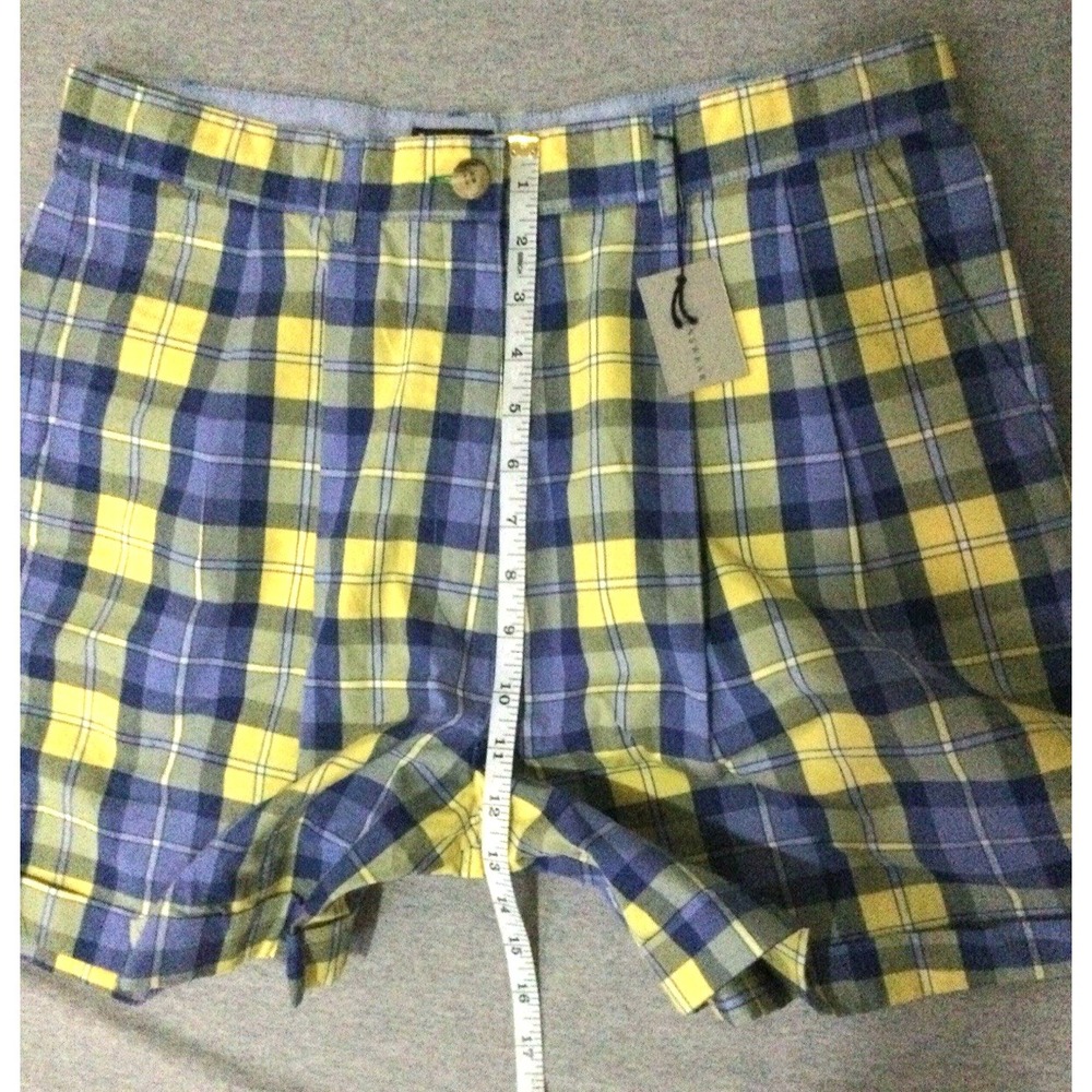 Vtg Tommy Hilfiger Plaid Shorts Womens Size 1 Blue Yellow Pleated Cotton Y2K NWT - Picture 13 of 16